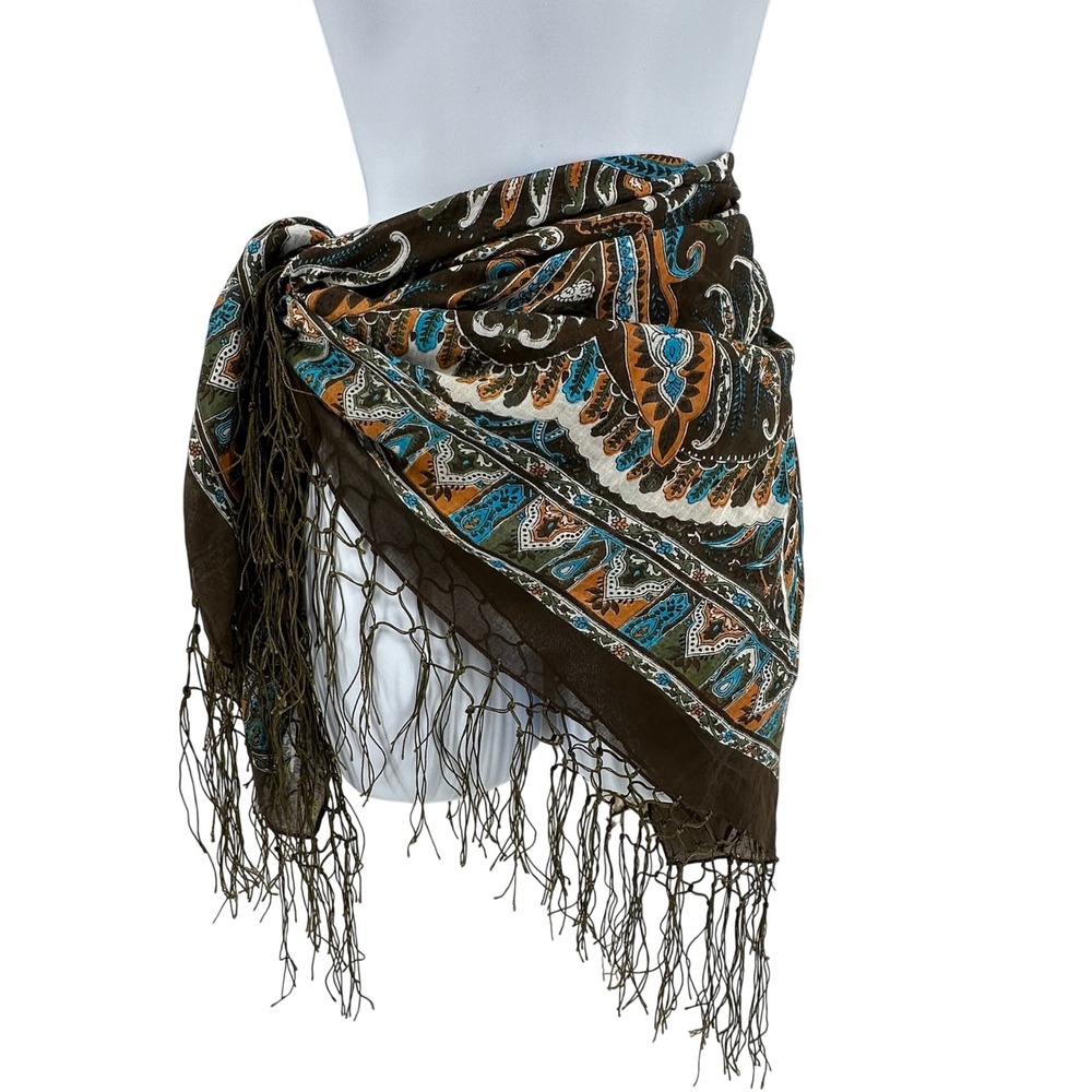 Paisley Fringe Scarf Boho Festival Cotton Earthy Eclectic Layering Granola
